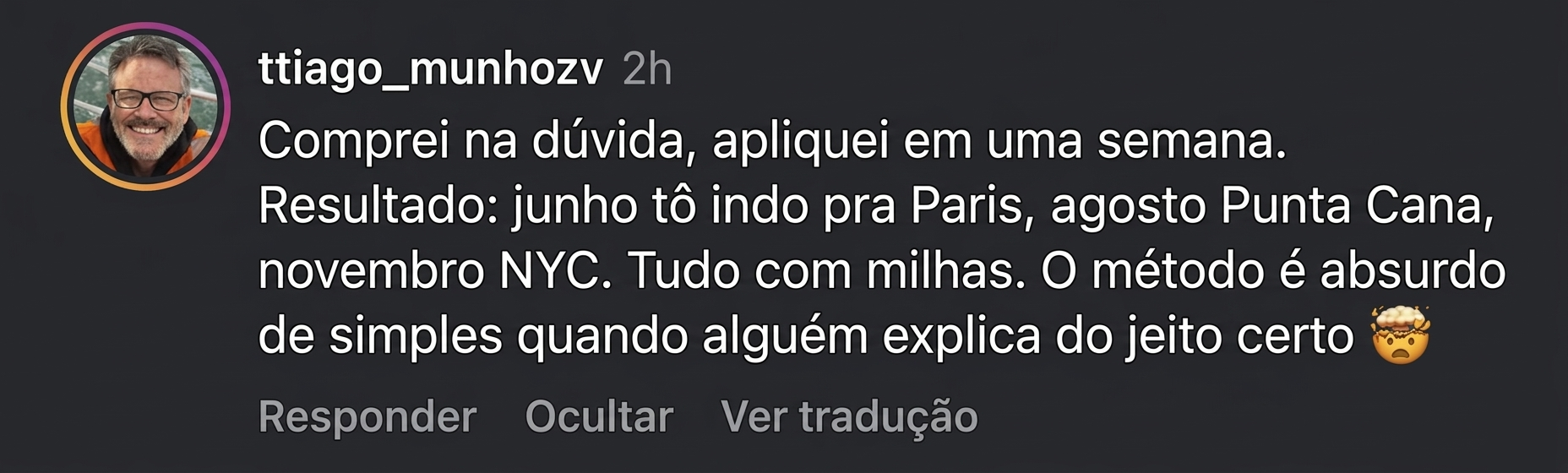 Depoimento de aluno do Método Código das Milhas
